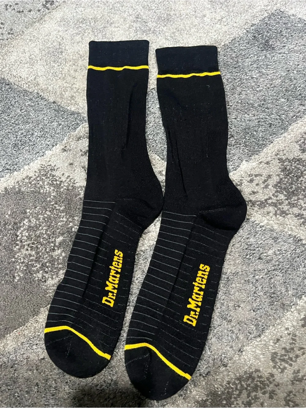 Dr. Martens Black Crew Socks with Yellow Trim and Logo M/L